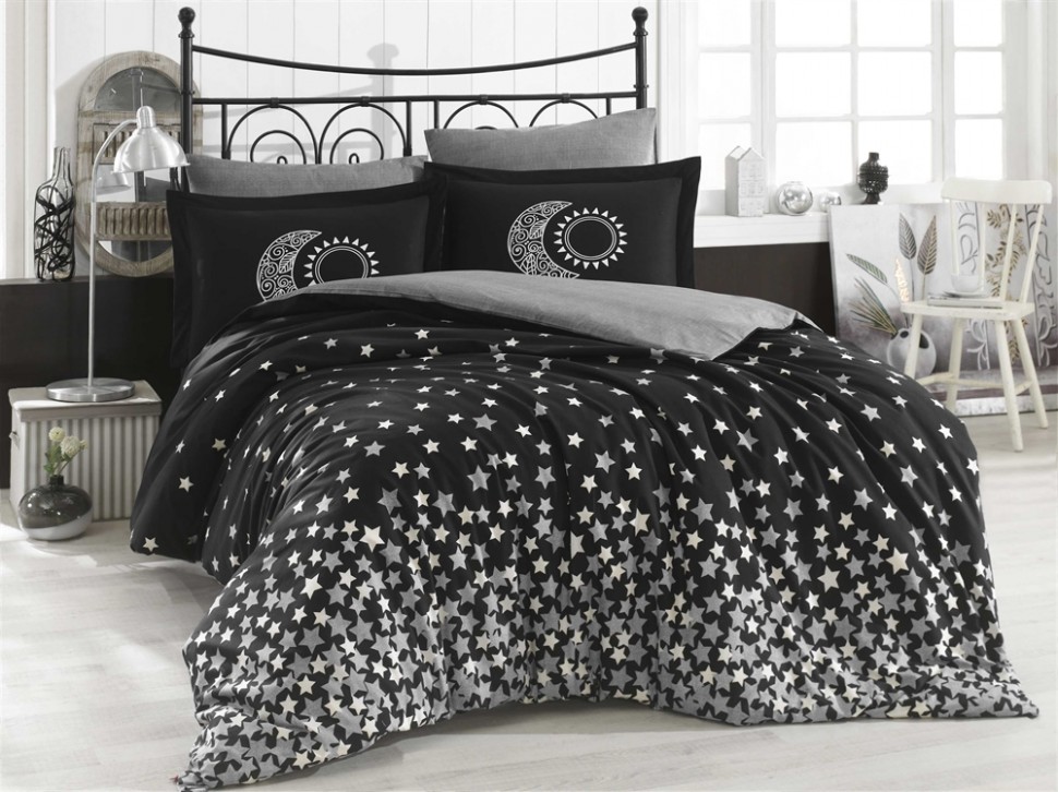 

Постельное белье Poplin Hobby Stars серый полуторный
