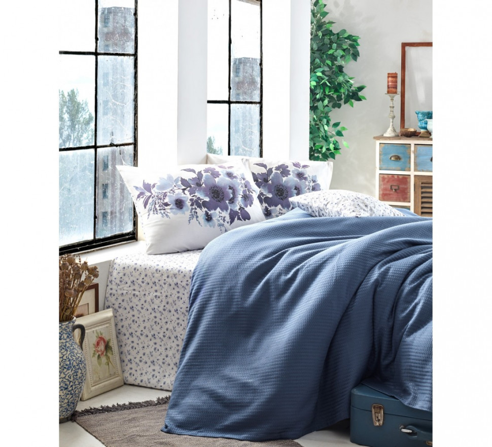 

Постельное белье с пике Cotton Box Garden Anemone indigo евро