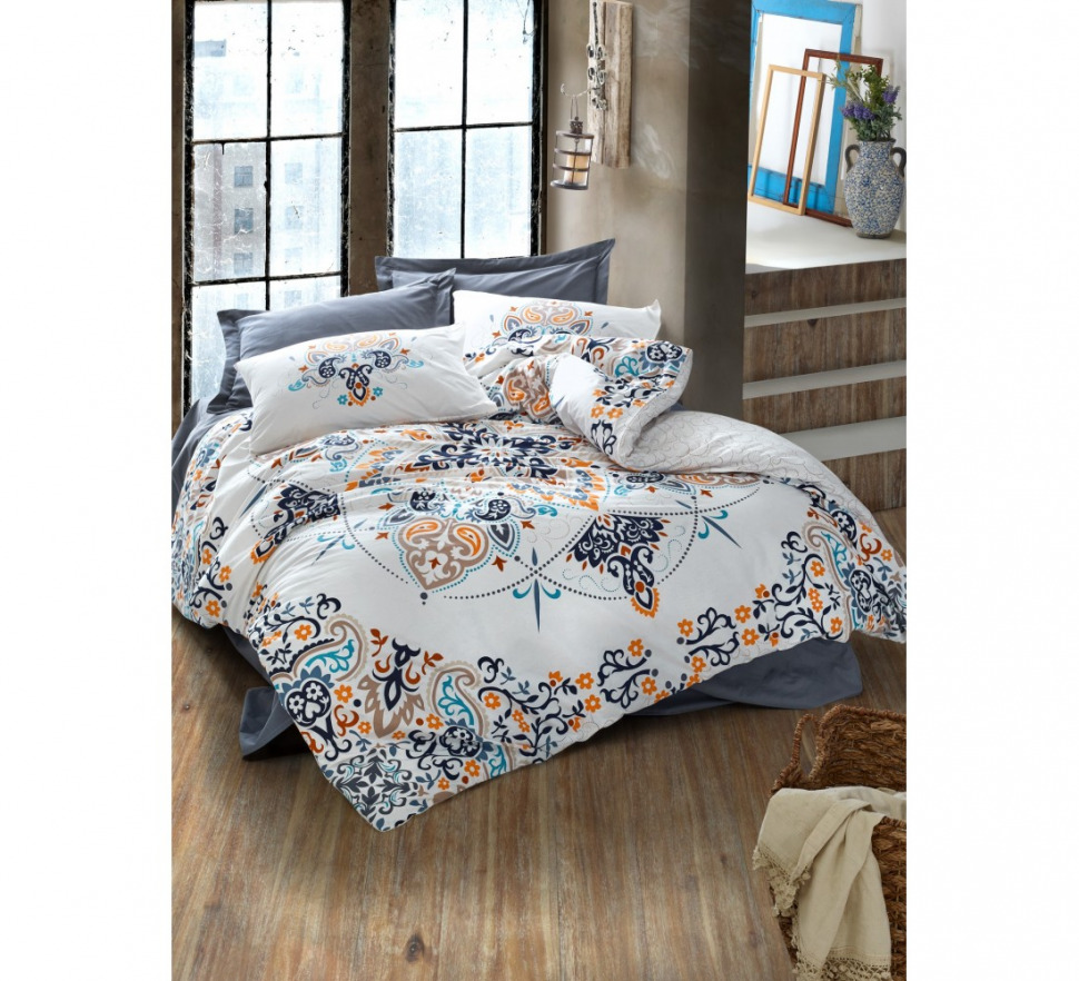 

Постельный комплект ранфорс Cotton Box Orient Rasan indigo евро