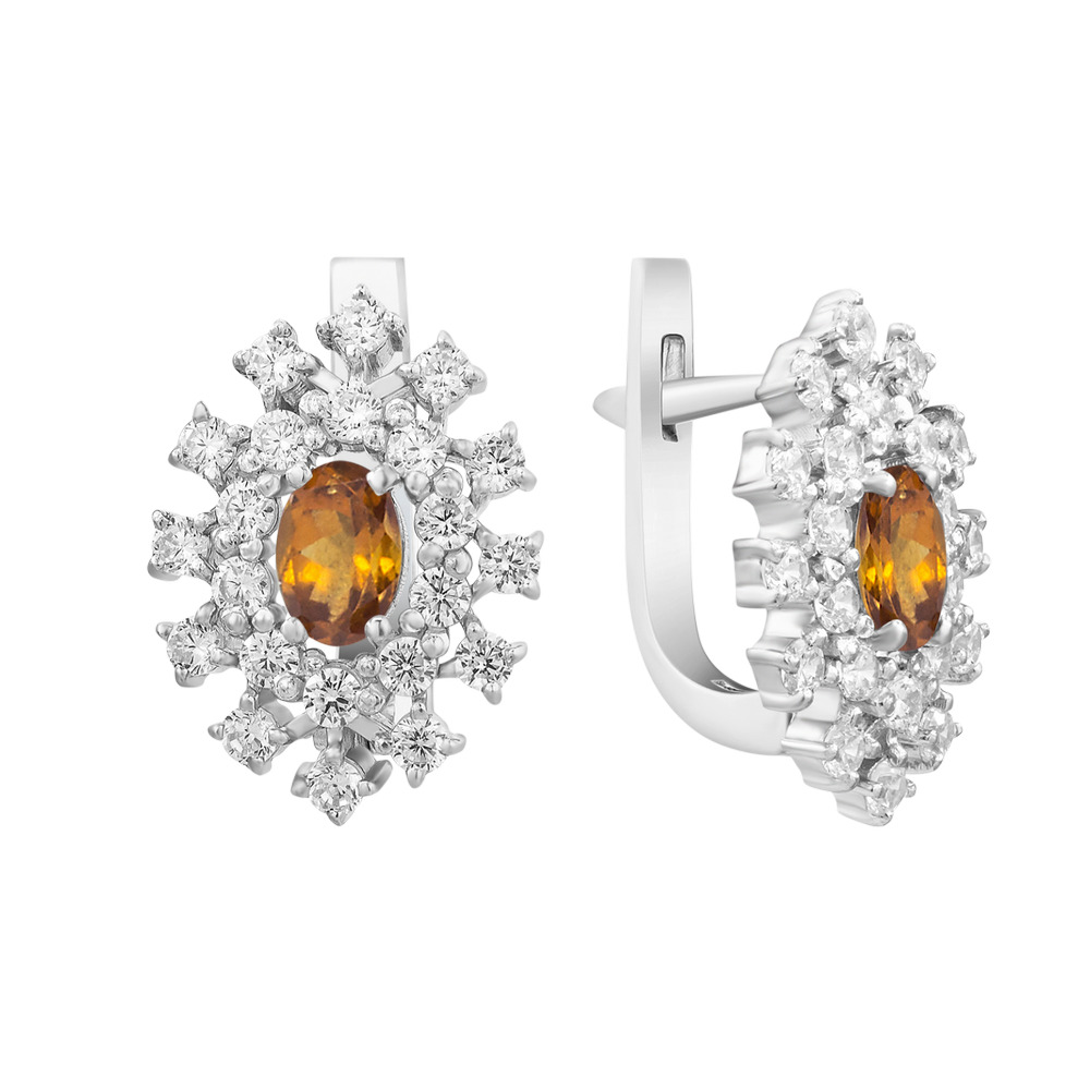 

Серебряные серьги с гранатом оранжевым и куб. цирконием 010-4310 GS-4109 р-