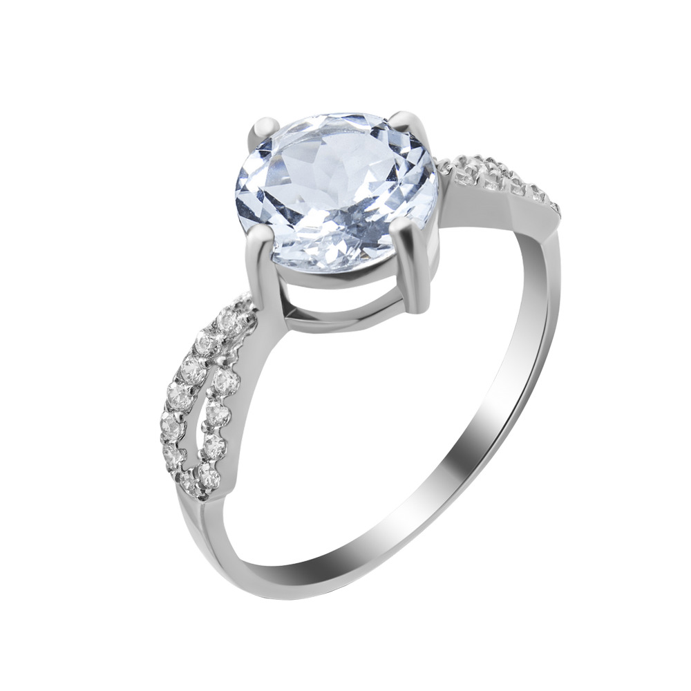 

Серебряное кольцо с аквамарином и фианитами 007-3610 GS-3265 р-18.5