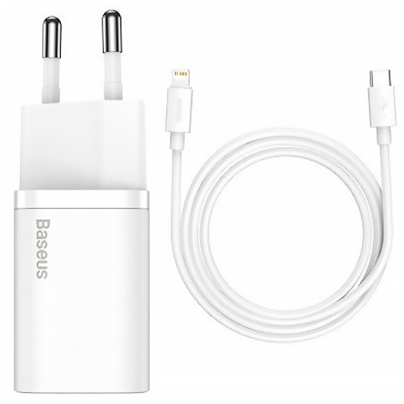 

Сетевое зарядное устройство Baseus Super Si TZCCSUP-B02 20W 1Type-C + Cable Type-C to Lightning , White