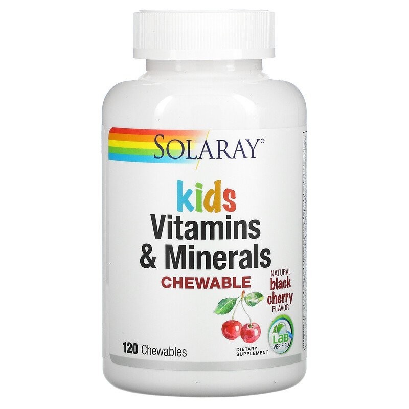 

Мультивитамины для детей, Children's Vitamins and Minerals, Solaray, вкус вишни, 120 жевательных таблеток