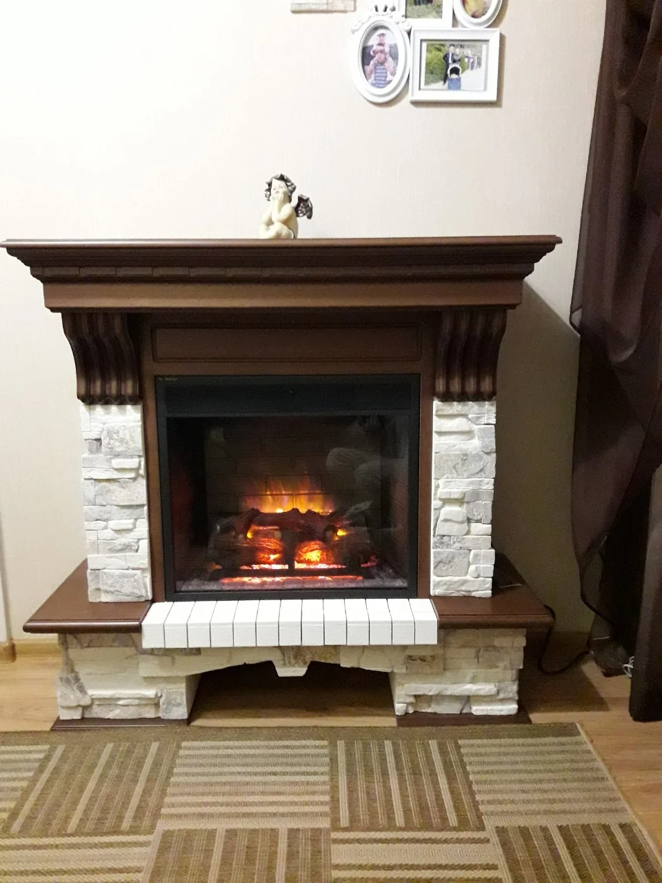 

Напольный камин Fireplace Иоганн Штраус Белый + Орех эффект живого пламени со звуком и обогревом