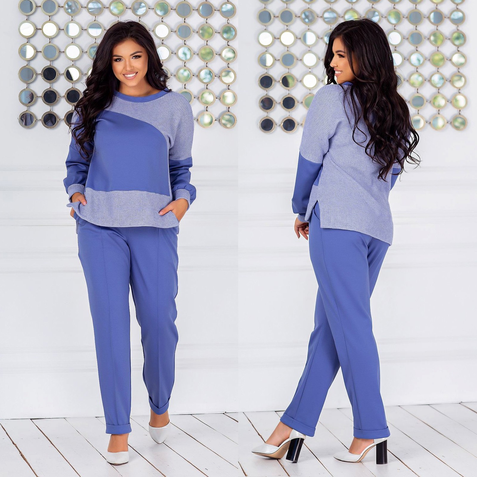 

Тёплый женский брючный костюм XL-2XL (-) васильковый, Тёплый женский брючный костюм XL-2XL (52-54) васильковый