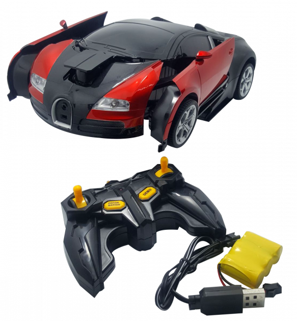

Машинка Трансформер с пультом Bugatti Robot Car Size 1:18 сама трансформируется Красная 220х92х60 мм
