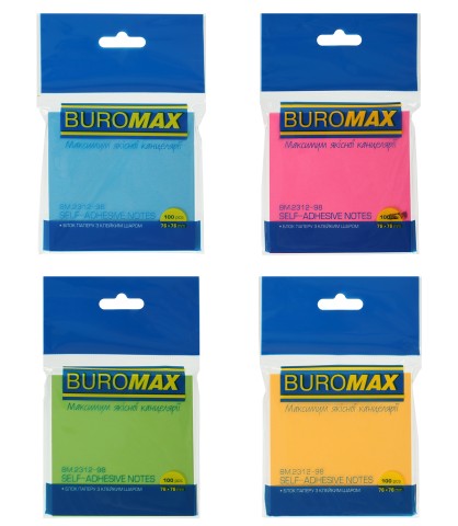 

Набор бумаги для заметок с клейким слоем Buromax NEON 76х76 мм 12 блоков по 100 листов ассорти (BM.2312-98)