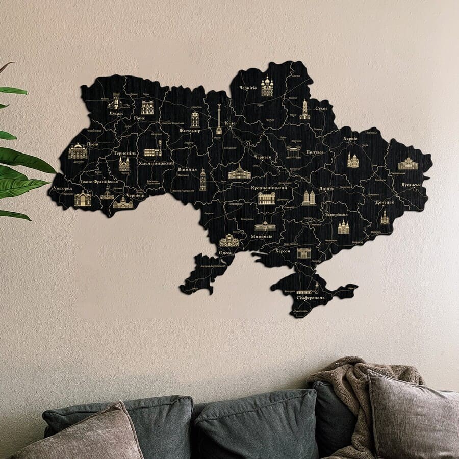 

Деревянная карта Украины Standart на стену из дерева XL 250 х 167 см Черный
