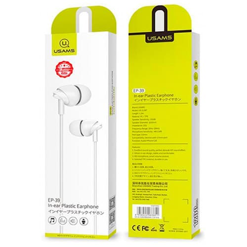 

Навушники Usams EP-39 In-ear Plastic Earphone 3.5 мм (mini-Jack) White (HSEP3902)