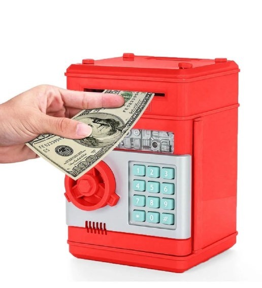 

Сейф копилка для ребенка Number Bank с кодовым замком для монет и купюр Красная