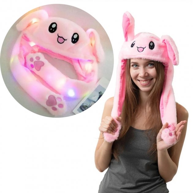 

Светящаяся шапка BIT Pikachu toys soft toys with led M с двигающими ушками шапка с Led подсветкой Розовая размер М