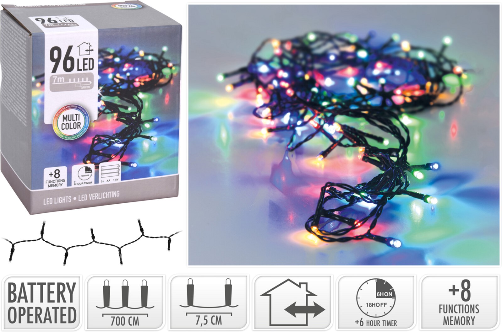 

Гирлянда Christmas Decoration на 96 светодиодных разноцветных лампочек 7.5 м (AX8415420)