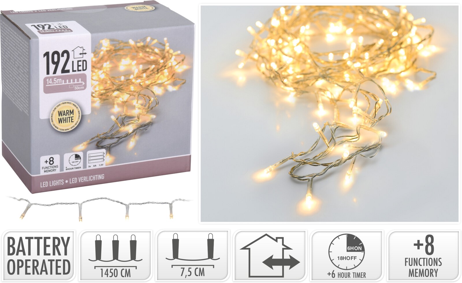 

Гирлянда Christmas Decoration на 192 светодиодных лампочек теплого белого цвета 15 м (AX8416230)