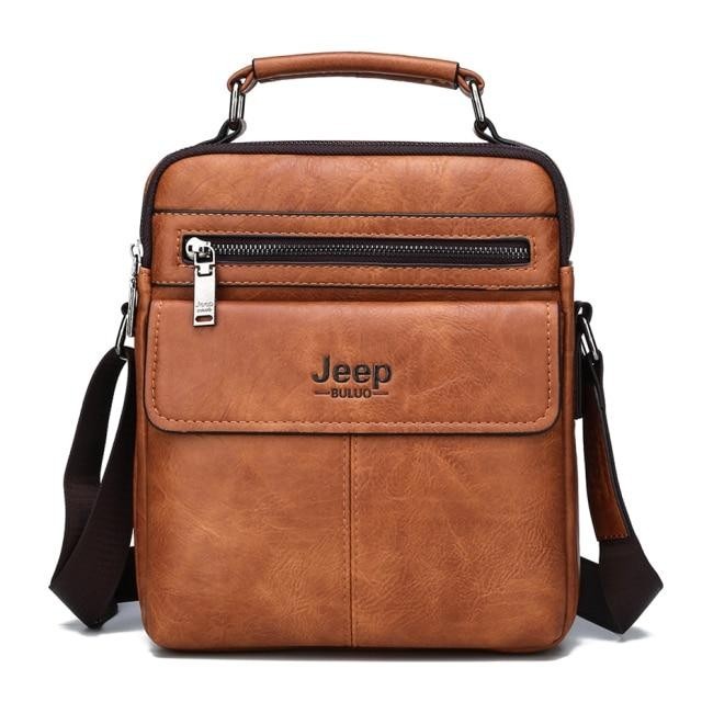 

Мужская брендовая кожаная сумка через плечо Jeep Buluo Light brown