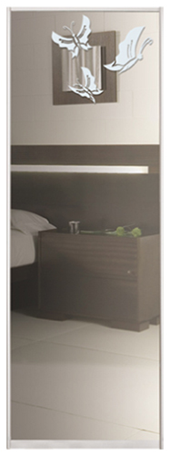 

Дверь (раздвижная система ) пескоструй бабочки на зеркале серебро рисунок 57 к шкафу-купе 100 x 240 см