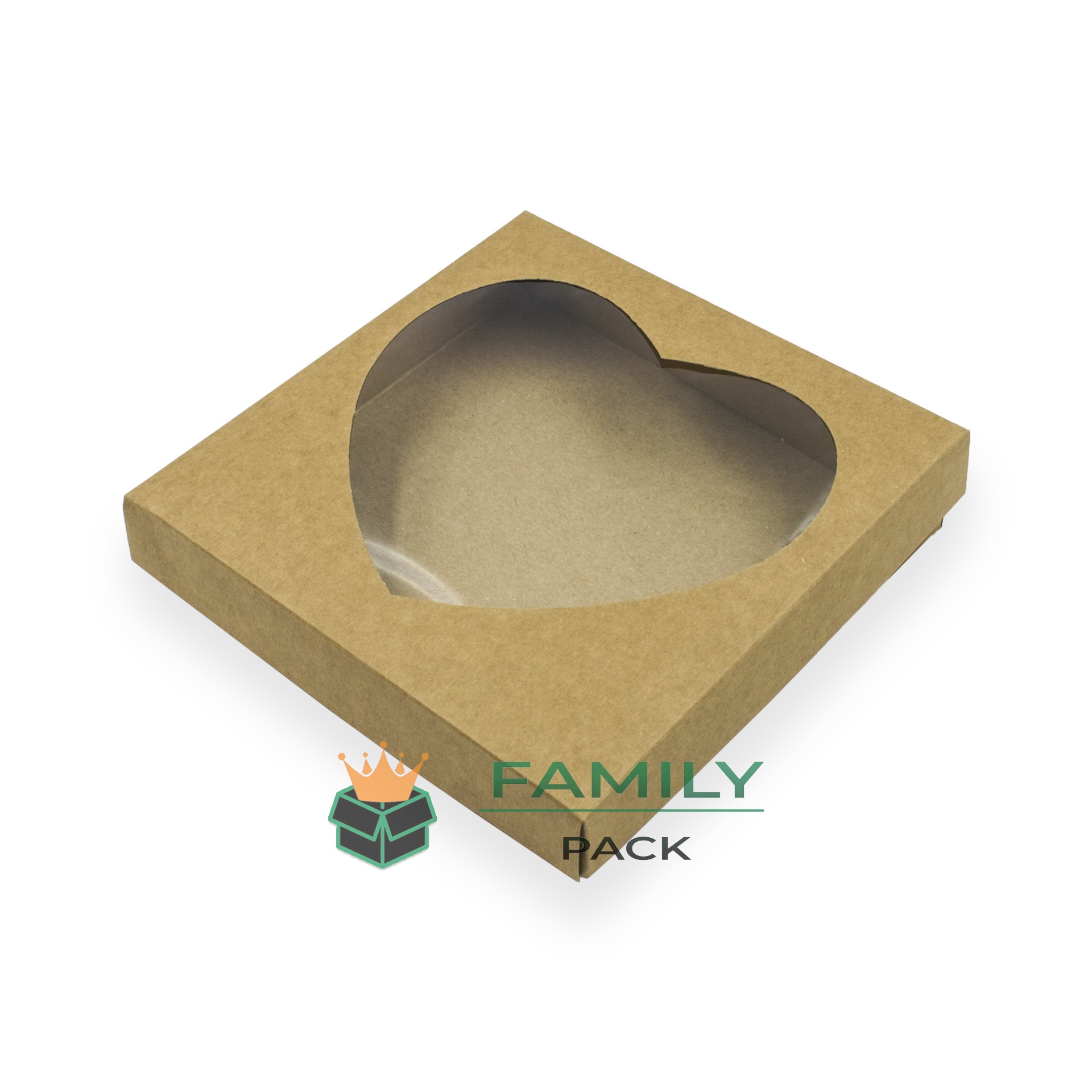 

Коробка 20х20х3.5 см с окном "Сердце" 10шт крафт Dmytropack