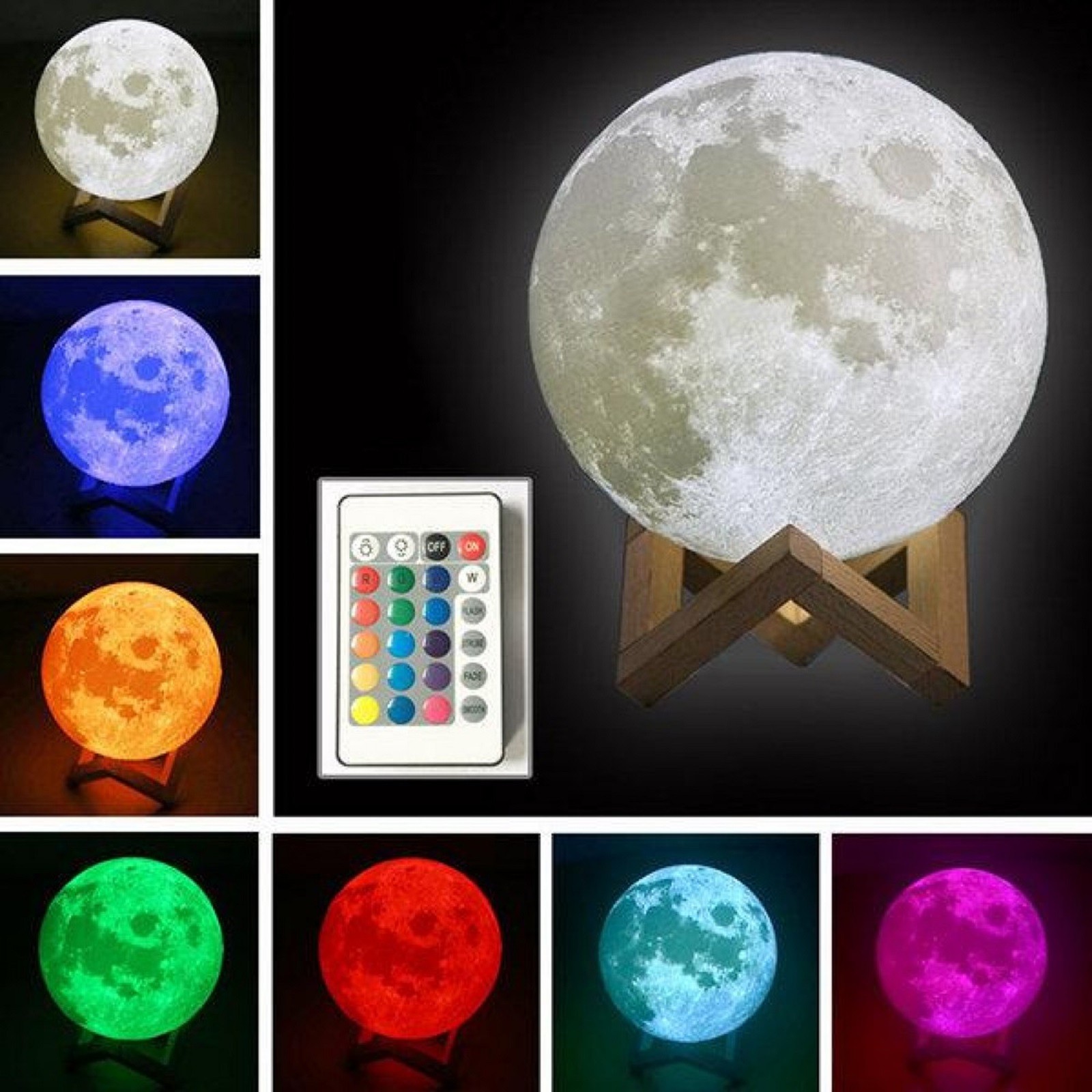 

Ночник Светильник настольный 3D Moon Light Lamp Луна на пульте и сенсорное управление 15 см с аккумулятором 16 цветов