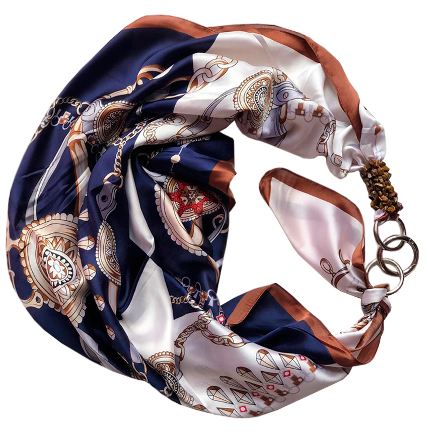 

Атласный платок My Scarf с натуральными камнями и фурнитурой синий (604)