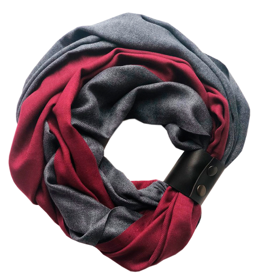 

Кашемировый шарф My Scarf с кожаной застежкой бордово-серый (703)