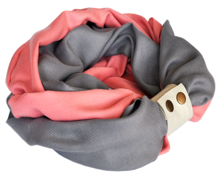 

Кашемировый шарф My Scarf с кожаной застежкой серо-розовый (709)