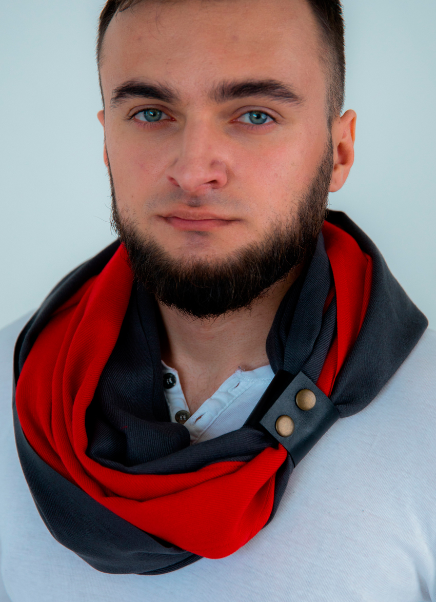 

Кашемировый шарф My Scarf с кожаной застежкой красный с черным (702)