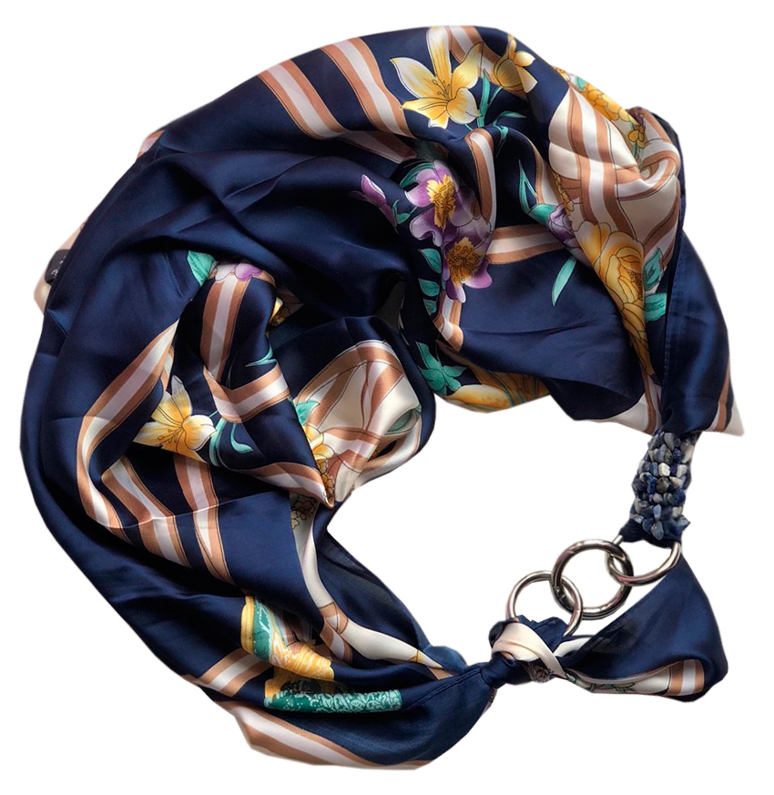 

Атласный платок My Scarf с натуральными камнями и фурнитурой синий цвет (605)