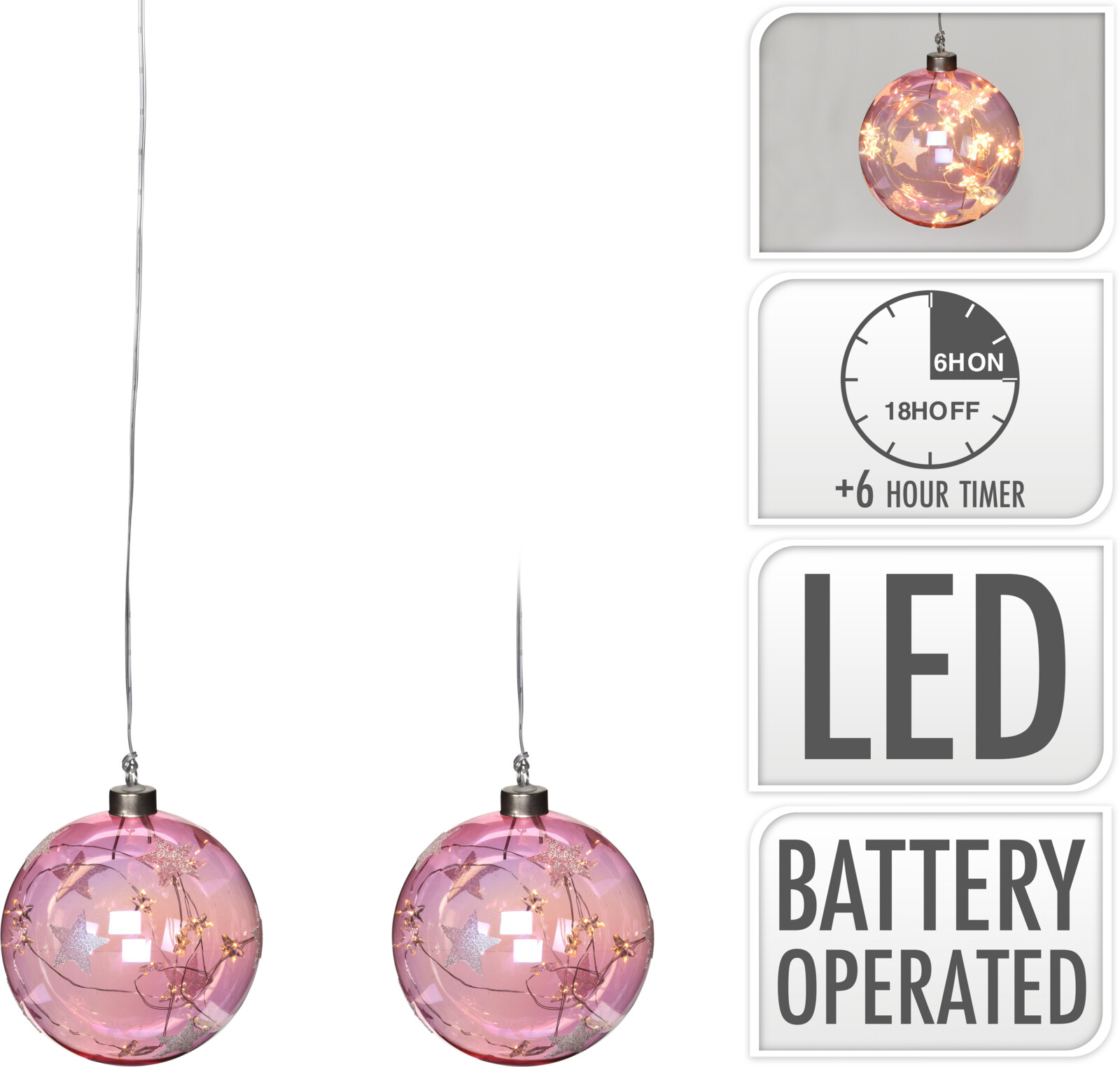 

Елочный шар Christmas Decoration 12 см со светодиодами розовый (ABT610650_pink)