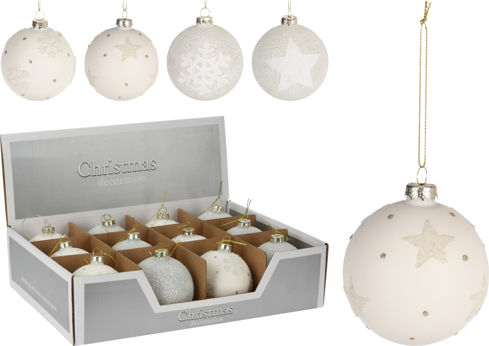 

Набор елочных шаров Christmas Decoration 8 см 12 шт белый (ABT620500)