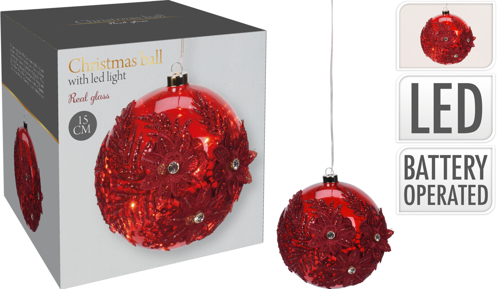 

Елочный шар Christmas Decoration 15 см с подсветкой красный (ACT504640)
