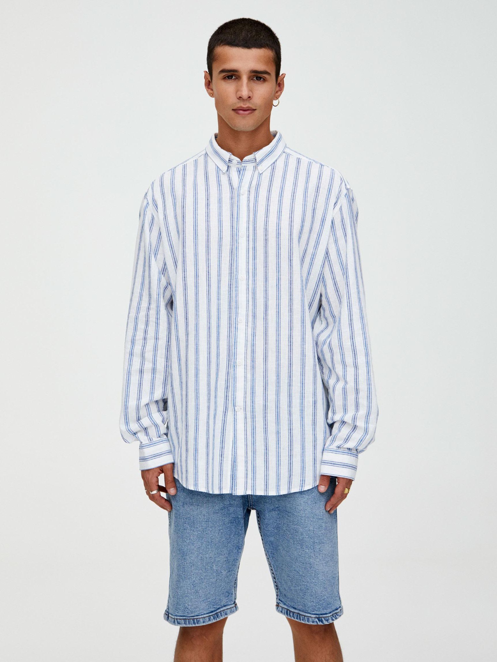 

Рубашка Pull & Bear XAZ259359LHIJ  Белая в синюю полоску, Рубашка Pull & Bear XAZ259359LHIJ S Белая в синюю полоску