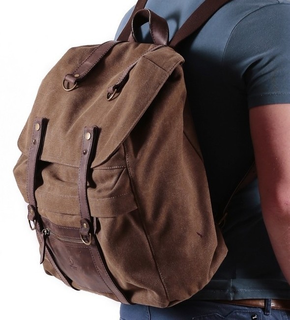 

Мужской рюкзак Wigwag из коричневого канваса и натуральной кожи