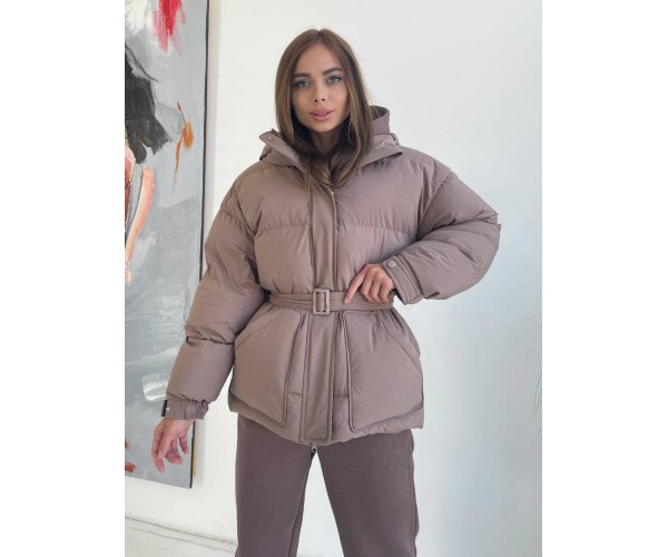 

Пуховик женский объёмный с поясом матовый Modern Boutique какао, M ПУХ048