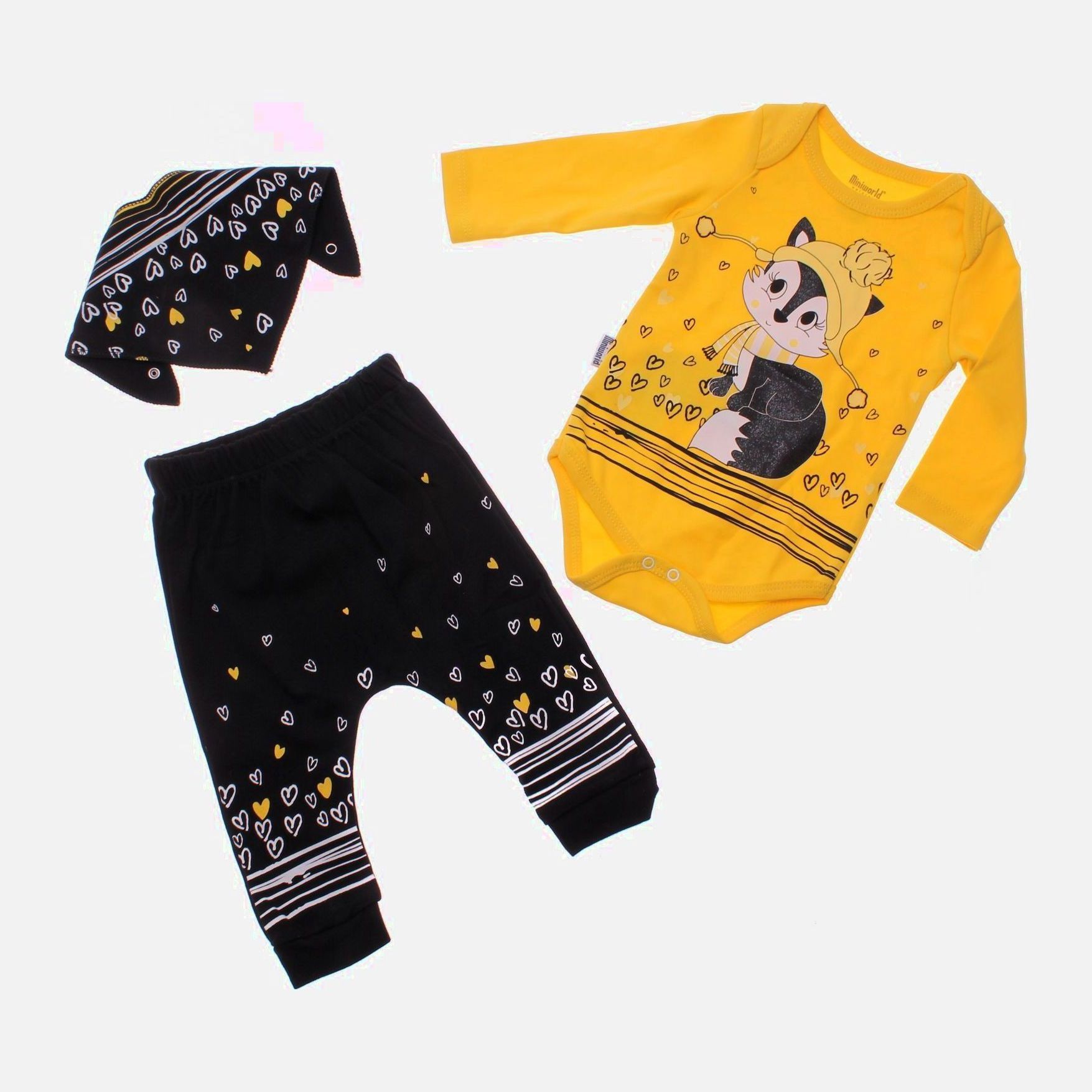 

Комплект (косынка + боди + штанишки) MiniWorld 14720 74 см Желтый/Черный