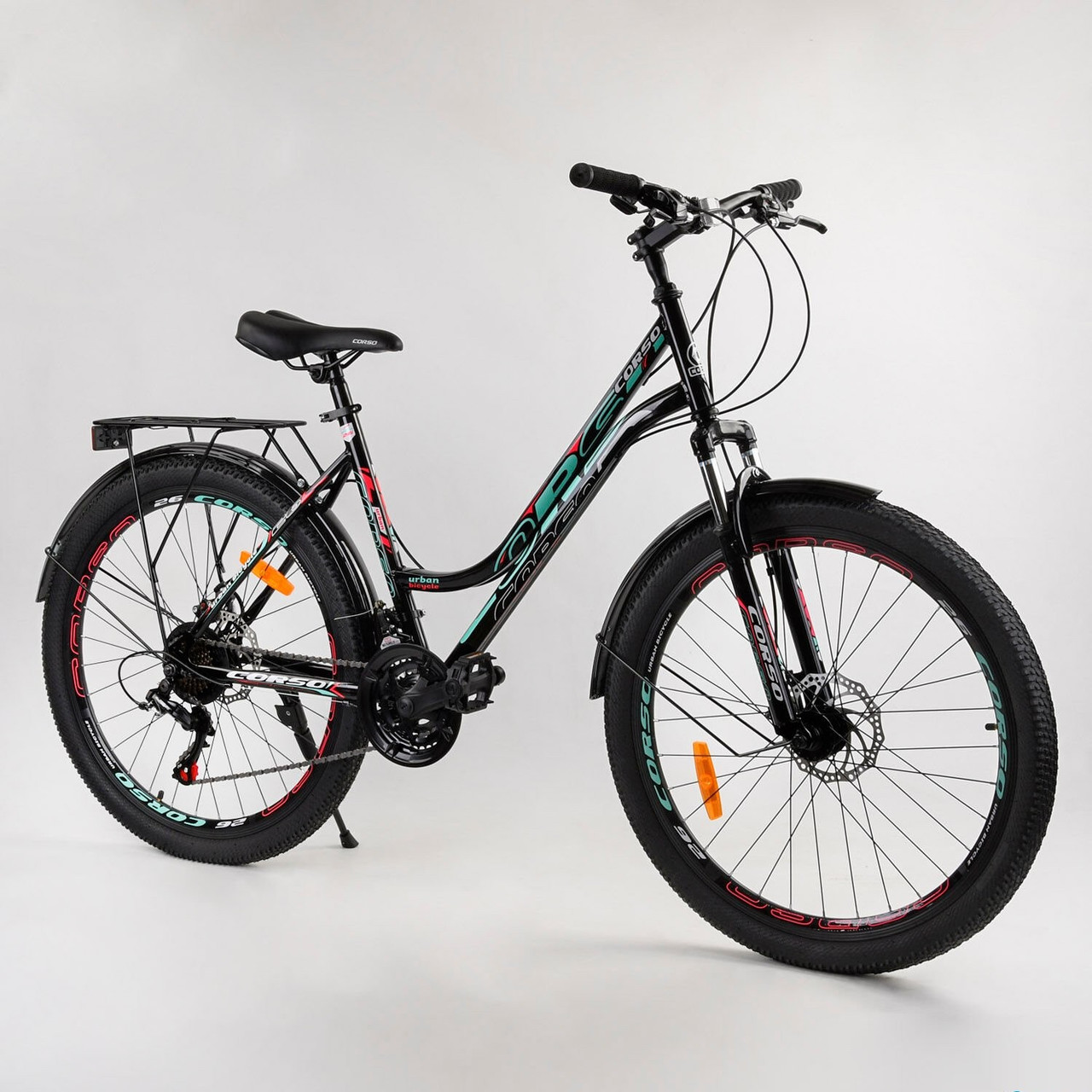 

Велосипед Спортивный 26" "CORSO" "Urban" Black/Light green