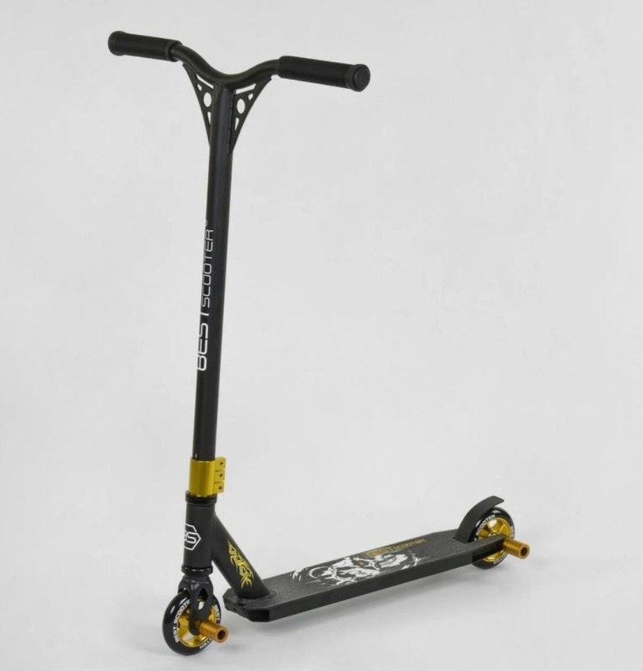 

Самокат трюковый Best Scooter 528 двухколесный колеса 100 мм Черно-золотой (желтый) на АЛЮМИНИЕВЫХ ДИСКАХ