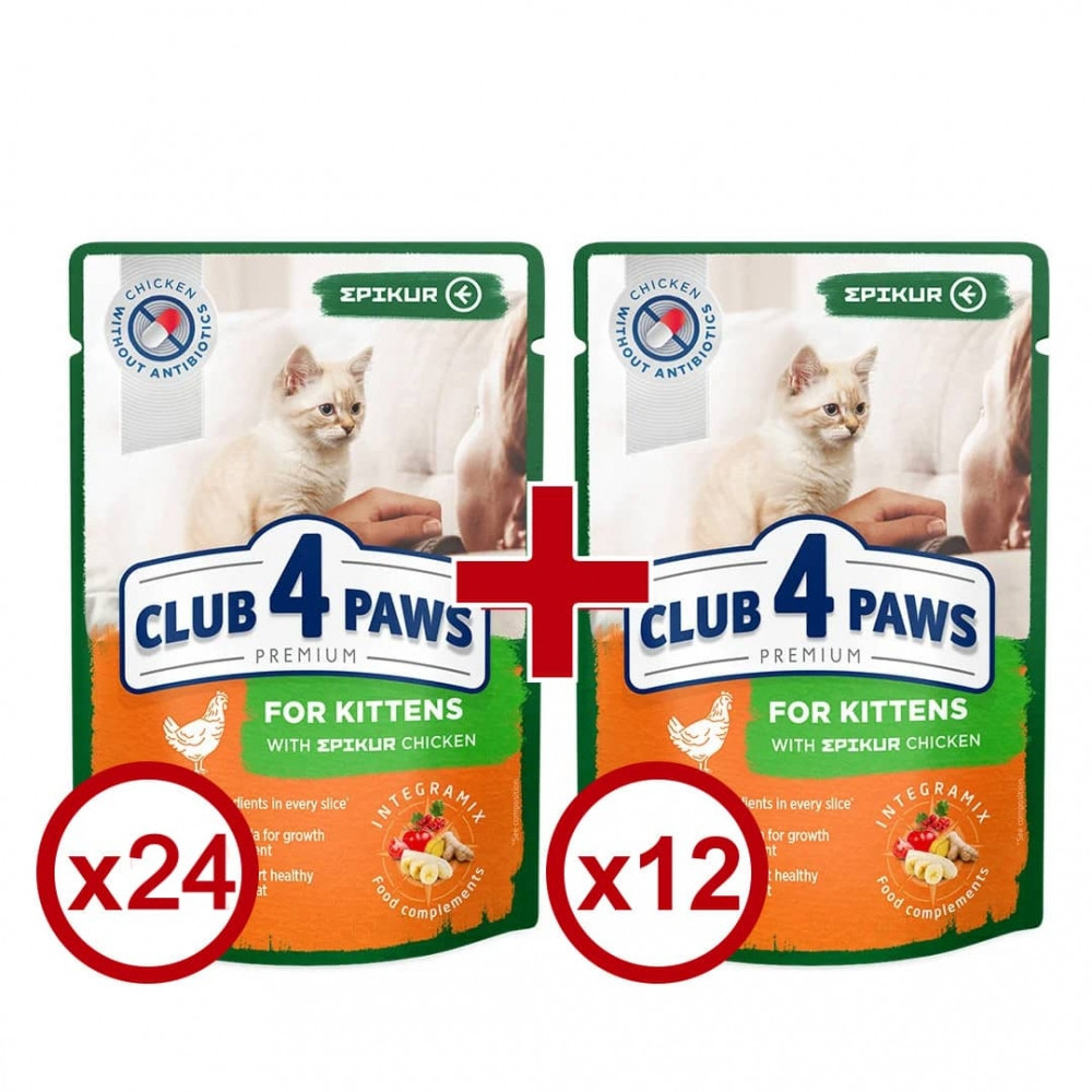 

Клуб 4 лапы Premium Epikur Kitten корм с курицей в соусе для котят 36шт