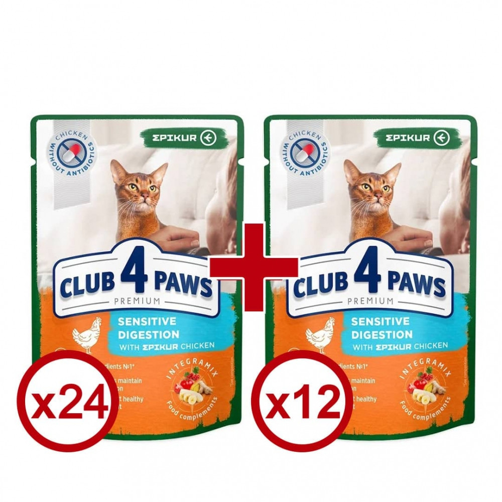 

Клуб 4 лапы Premium Epikur Sensitive Digestion корм с курицей в соусе для кошек 36шт