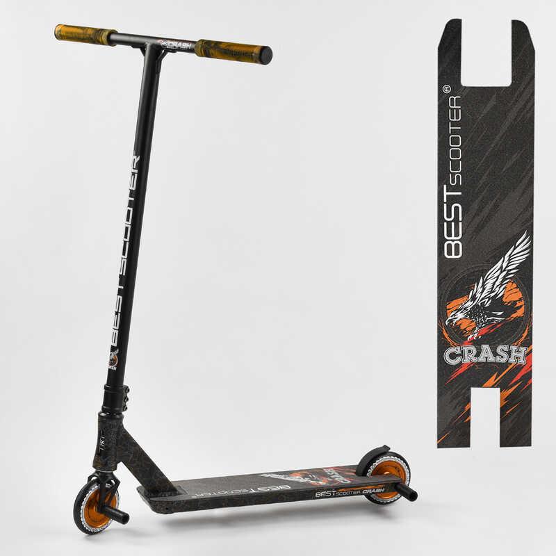 

Самокат трюковый Best Scooter Crash 65640 HIC-система, пеги, алюминиевый диск и дека, колёса PU 110мм Черно-оранжевый