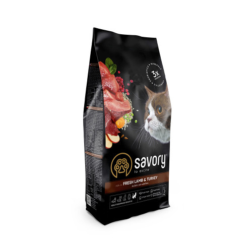 

Сухой корм для кошек с чувствительным пищеварением Savory, со свежим мясом ягненка и индейки, 2 кг