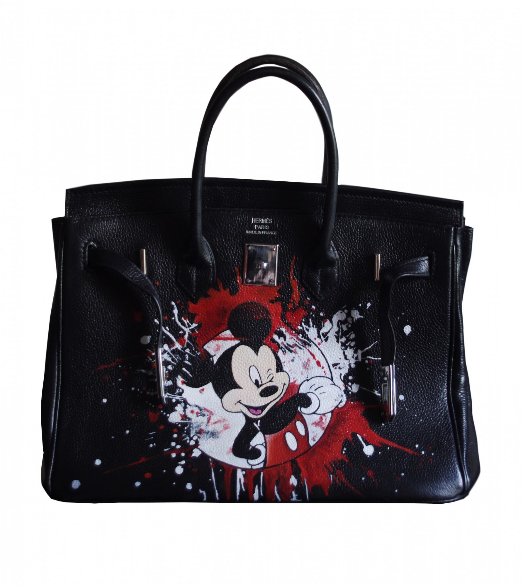 

Дизайнерская сумка ArtBag Luxury-Creator МИККИ Рисунок на сумке художественная роспись краска брызги микки ручная работа