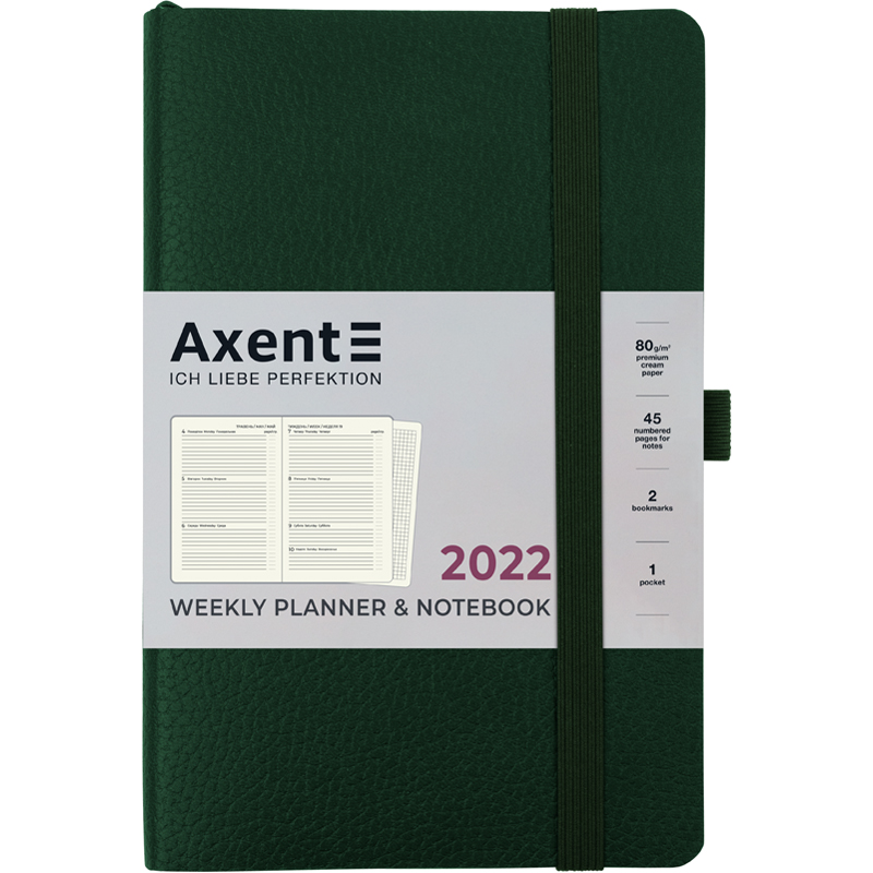 

Еженедельник датированный Axent Partner Soft Skin 2022 А5- 96 листов темно-зеленый (8509-22-23-A)