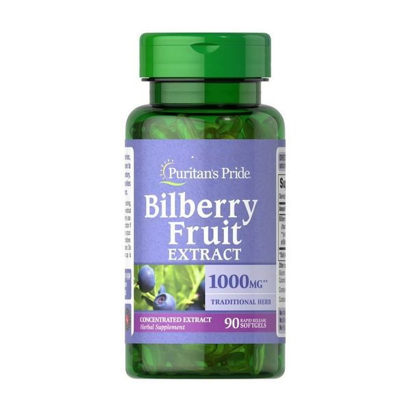 

Экстракт черники Puritan's Pride Bilberry Fruit Extract 1000 mg 90 капсул