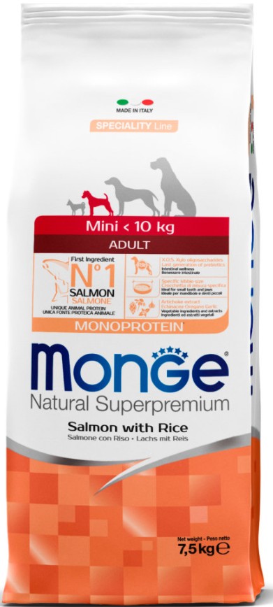 

Корм для собак мини пород Monge DOG Mini Adult лосось с рисом 7,5кг (70011587)