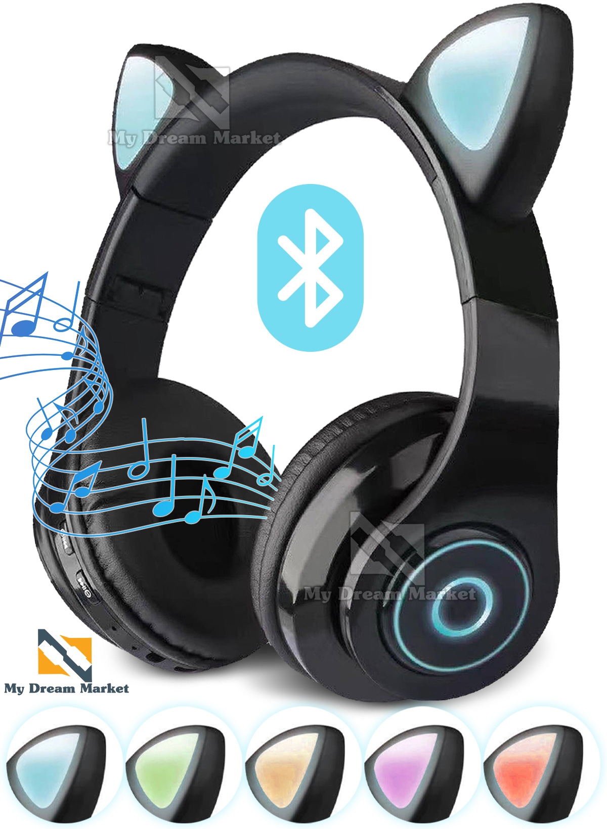 

Беспроводные наушники Wireless Cat CXT-B39 Черные детские с LED подсветкой Bluetooth кошачьи ушки Регулируемый размер
