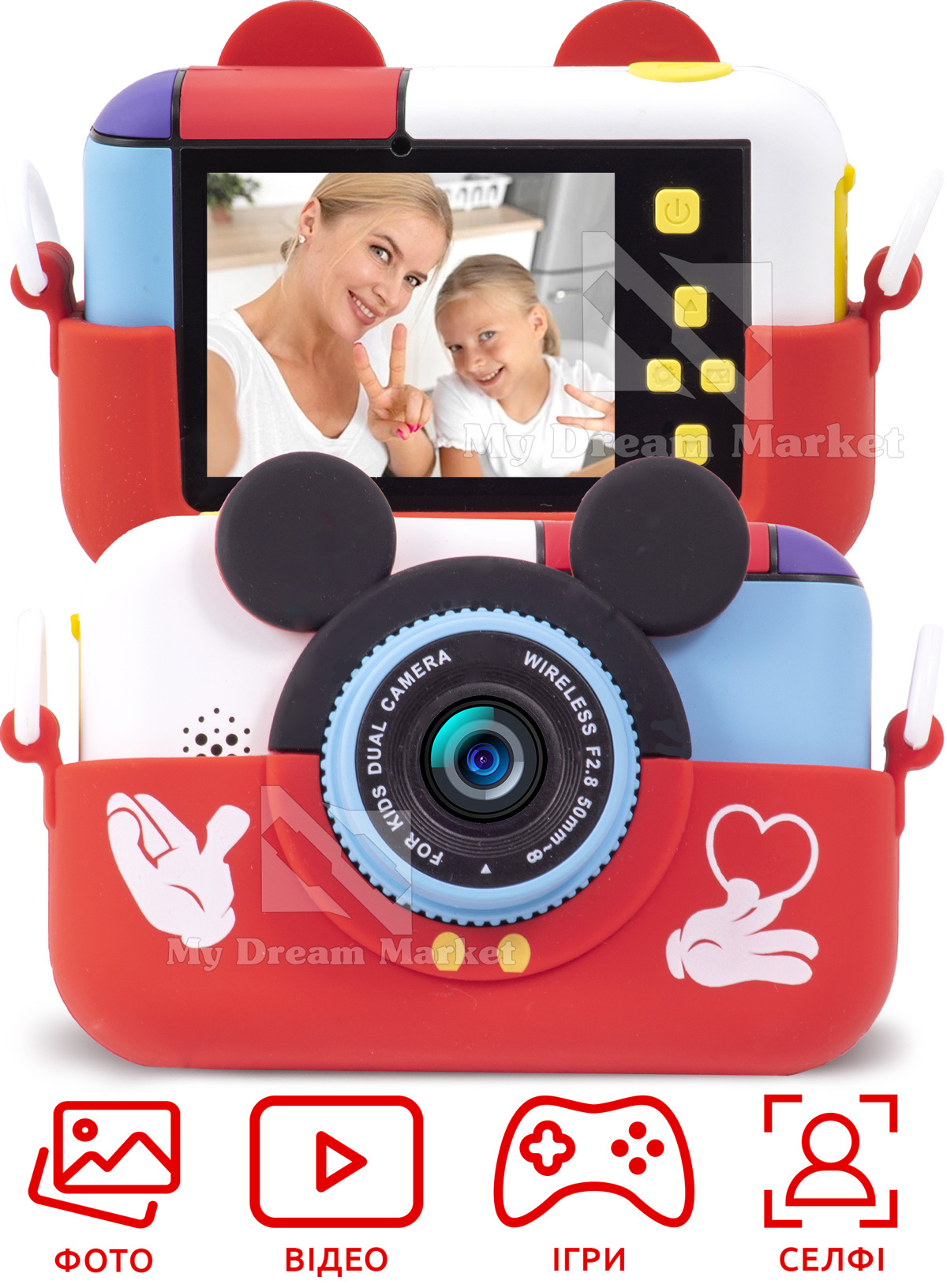 

Детский фотоапарат Smart Kids Fun Mikky Camera Красный ударопрочный цифровой с селфи камерой записью видео фото играми встроенным микрофоном игрушка для детей от 3 лет