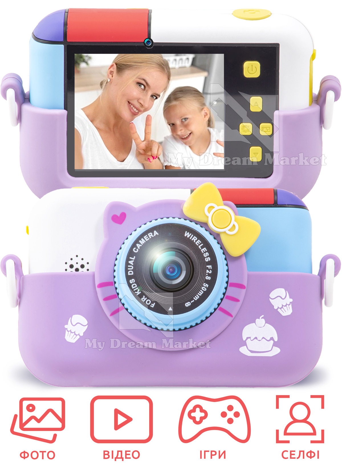 

Детский фотоапарат Smart Kids Fun Camera Фиолетовый ударопрочный цифровой с селфи камерой записью видео фото играми встроенным микрофоном игрушка фотик для детей от 3 лет