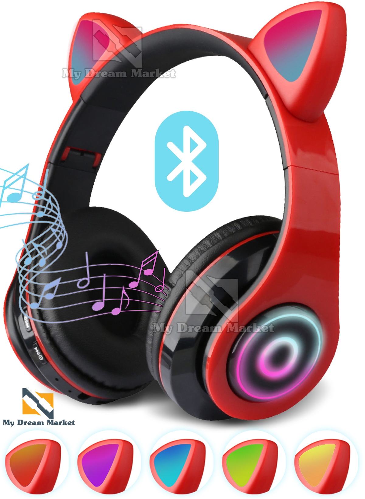 

Беспроводные наушники Wireless Cat CXT-B39 Красные детские с LED подсветкой Bluetooth кошачьи ушки Регулируемый размер