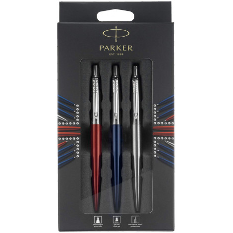 

Набор ручек Parker JOTTER 17 Kensington Red CT BP + Royal Blue CT GEL + SS CT PCL в подарочной упаковке LONDON 16 992bL