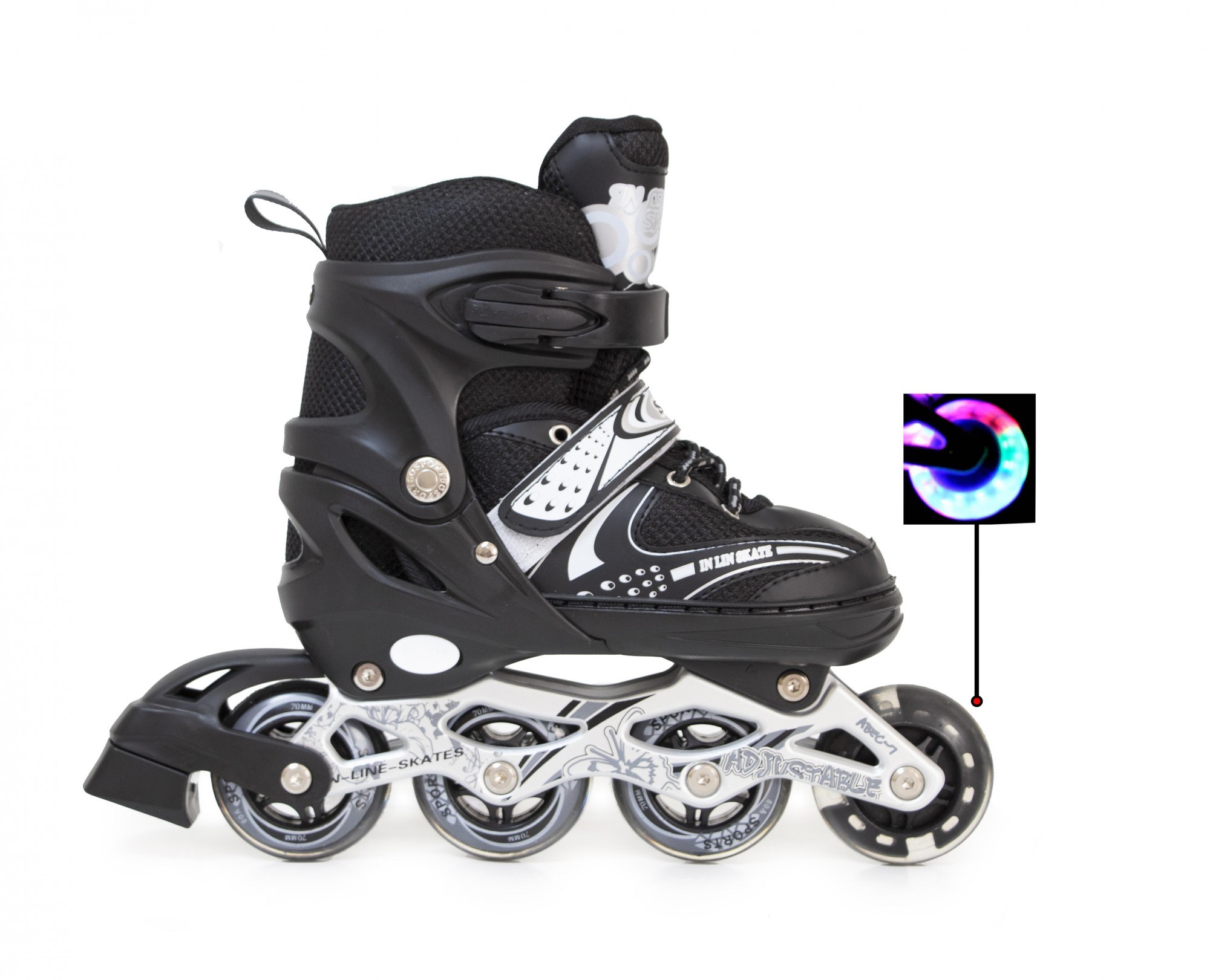 

Роликовые коньки детские раздвижные Skate Inline BLACK размер 29-33 Черные передние колеса СВЕТЯТСЯ