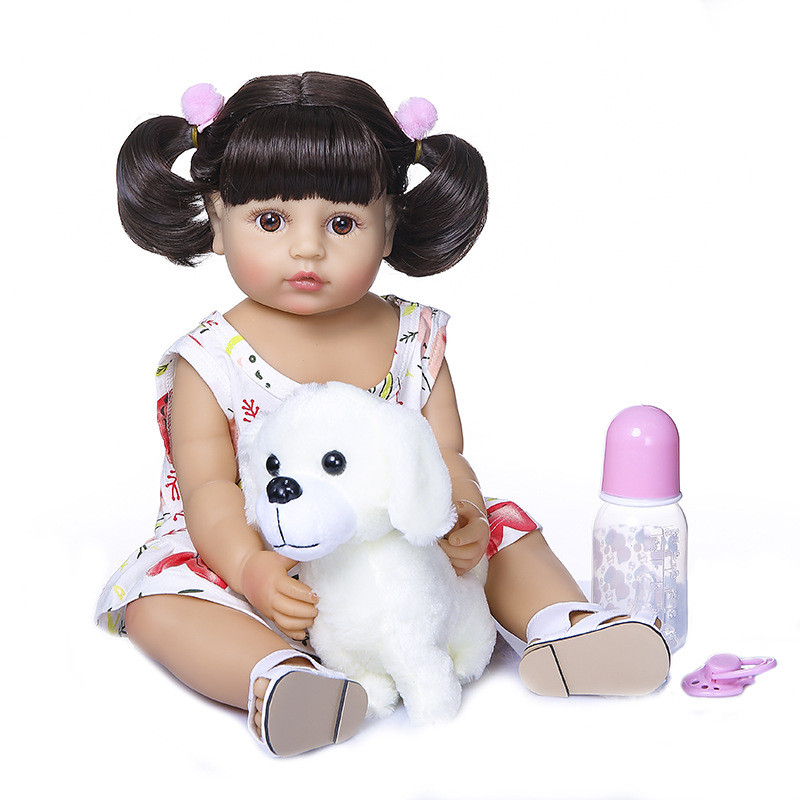 

Кукла реборн NPK DOLL девочка Катя силиконовая 55 см с одеждой, собачкой и соской + бутылочка